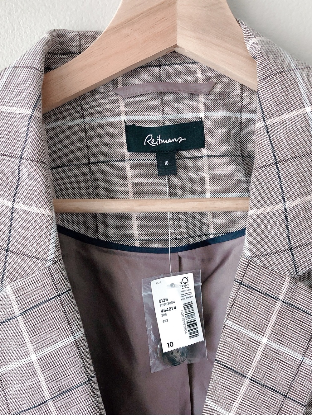Reitman blazer size 10 women’s jacket plaid taupe - Picture 13 of 14